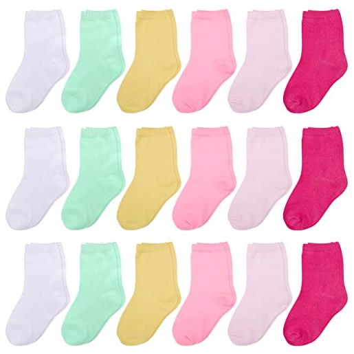 Duufin 18 paia calzini per bambino calzini meta polpaccio per ragazzi ragazze e neonato (rosa rossa, rosa, rosa chiaro, bianca, verde, gialla, 4-6 anni)
