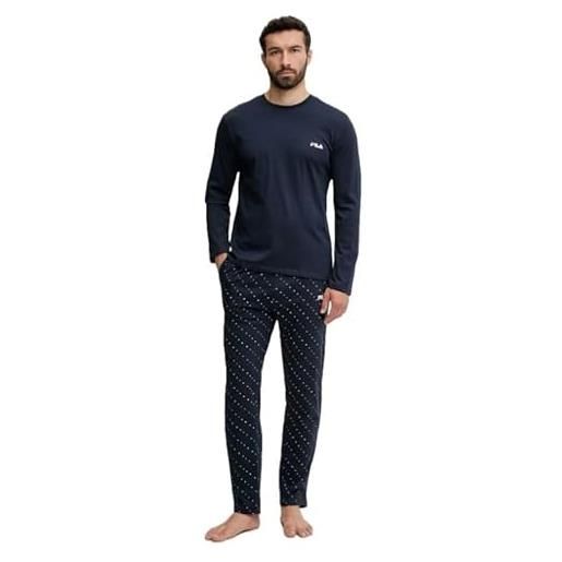 EGIDIO fila pigiama uomo manica lunga fps1215 - maglia cotone con stampa, pantalone lungo gamba dritta, fascia elastica in vita - comfort e stile per la notte (blu navy, m)