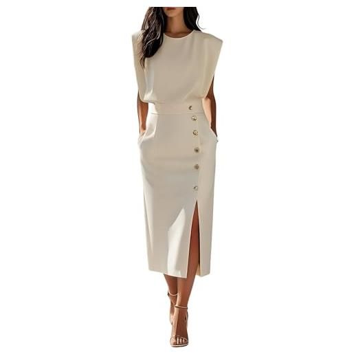 LIUYUYOUGO vestito donna abito midi aderente da donna elegante abiti tubino avvolgente con scollo rotondo e bottoni laterali vestiti lungo da lavoro e da ufficio con tasche da cerimonia azzurro