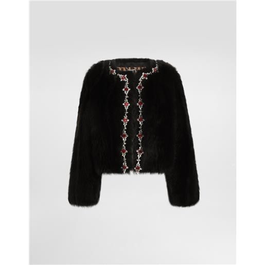 Dolce & Gabbana giacca in montone fluffy con intarsio