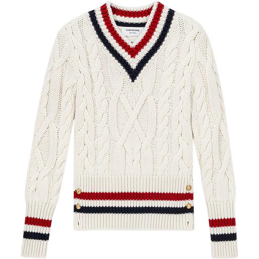 Thom Browne maglione con scollo a v in maglia a trecce - toni neutri