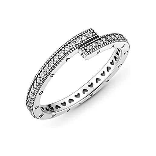 PANDORA signature anello brillante in argento sterling sovrapposto con zirconia cubica trasparente, 58