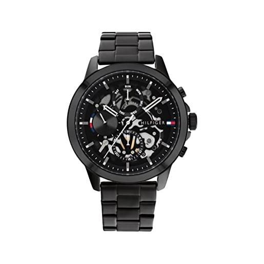Tommy Hilfiger orologio analogico multifunzione al quarzo da uomo con cinturino in acciaio inossidabile nero - 1710478