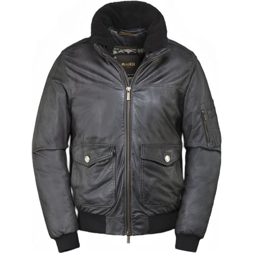 Moorer giacca folco-pe1 in pelle con collo in shearling - grigio