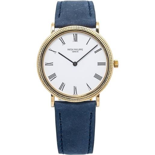 Patek Philippe Pre-Owned - calatrava 35mm - uomo - pelle/oro giallo 18kt/vetro zaffiro - taglia unica - bianco