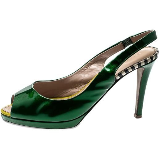 Sergio Rossi Vintage - pumps con cinturino posteriore 95mm pre-owned - donna - gomma/pelle di vitello/pelle verniciata/pelle di vitello - 37 - verde