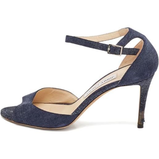 Jimmy Choo Pre-Owned - sandali miranda 95mm - donna - pelle/denim/pelle/gomma - 38 - blu