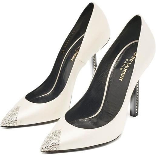 Saint Laurent Pre-Owned - pumps tower con cristalli - donna - cristalli/raso/pelle/pelle - 39 - grigio