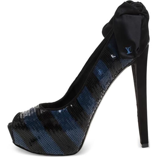 Louis Vuitton Pre-Owned - pumps con paillettes 145mm - donna - raso/paillettes/pelle/pelle - 39 - blu