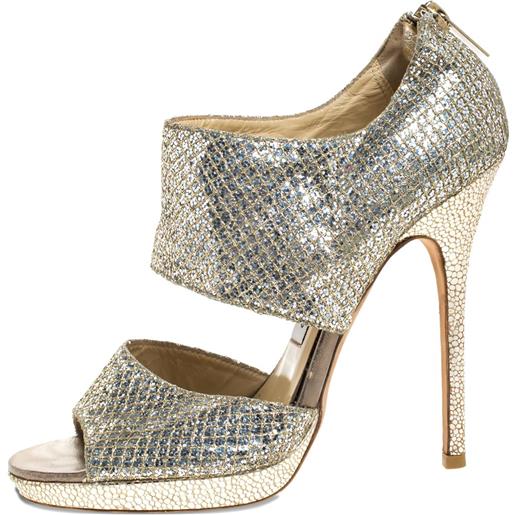 Jimmy Choo Pre-Owned - sandali platform con glitter - donna - pelle/glitter/pelle - 37 - argento
