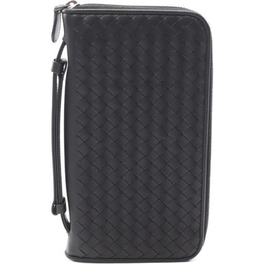 Bottega Veneta Pre-Owned - portafoglio intrecciato con zip anni 2010 - uomo - pelle di vitello - taglia unica - black