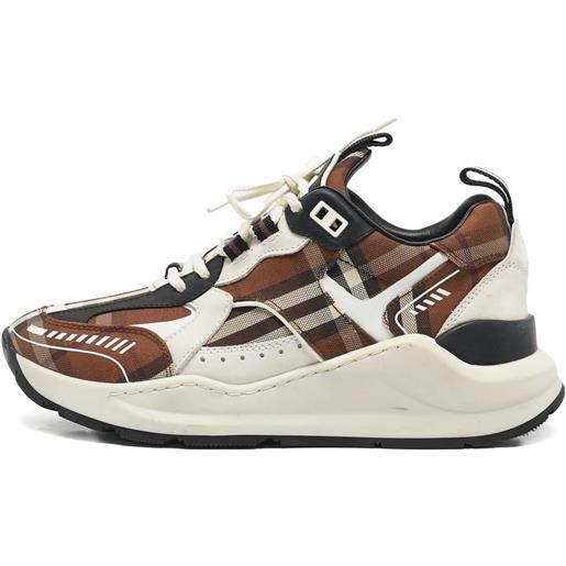 Burberry Pre-Owned - sneakers a quadri - uomo - pelle/tela/gomma/pelle - 38 - marrone