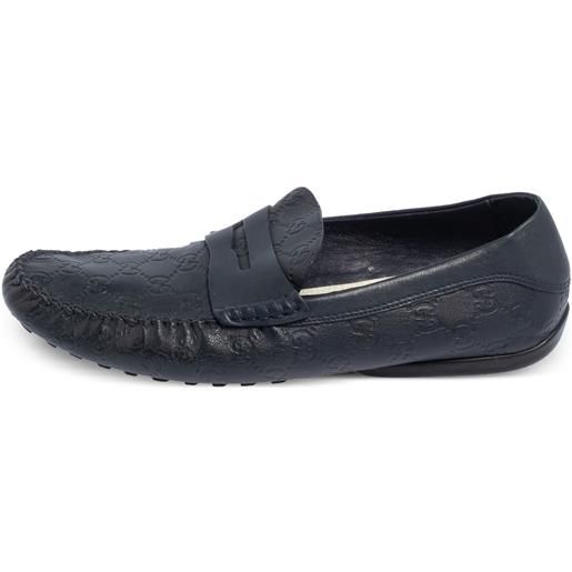 Gucci Pre-Owned - mocassini con logo gg - uomo - pelle di vitello/pelle di vitello/gomma/pelle di vitello - 44.5 - blu