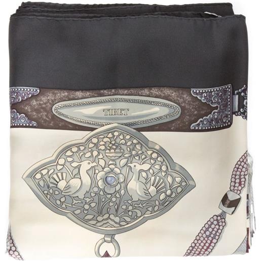 Hermès Pre-Owned - foulard con stampa tibet in seta 1999 - unisex - seta - taglia unica - nero