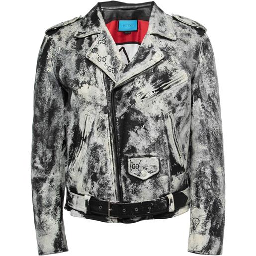 Gucci Pre-Owned - giacca con ricamo - uomo - pelle di vitello - m - nero