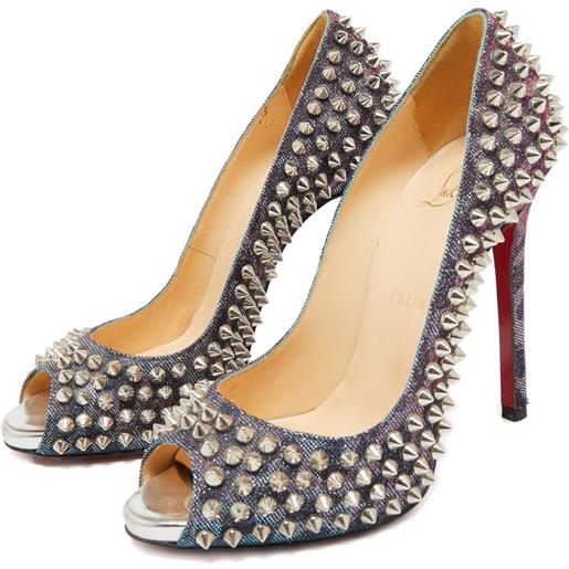 Christian Louboutin Pre-Owned - pumps glitterate con borchie a punta 115mm - donna - gomma/metallo/glitter/pelle/pelle - 36.5 - blu