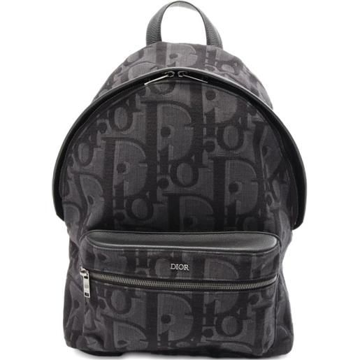 Christian Dior Pre-Owned - zaino con motivo oblique jacquard anni 2010 - uomo - tela/pelle - taglia unica - grigio