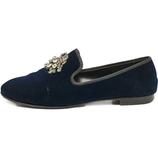 Giuseppe Zanotti - mocassini con cristalli - uomo - velluto/pelle di vitello/pelle di vitello - 41 - blu