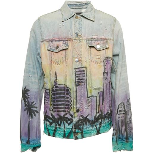 AMIRI - giacca cityscape con effetto vissuto - uomo - cotone - xl - blu
