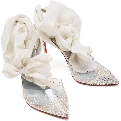 Christian Louboutin Pre-Owned - pumps spikaqueen con cristalli 110mm 2024 - donna - tessuto/pvc/pelle/pelle/pvc - 37.5 - bianco