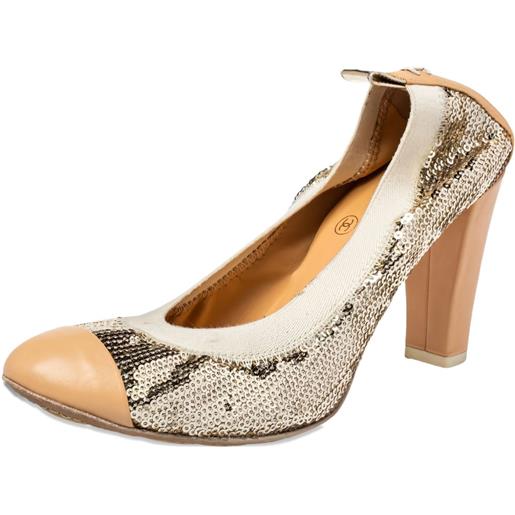 CHANEL Pre-Owned - pumps con paillettes - donna - pelle/pelle/paillettes/pelle/gomma - 35.5 - toni neutri