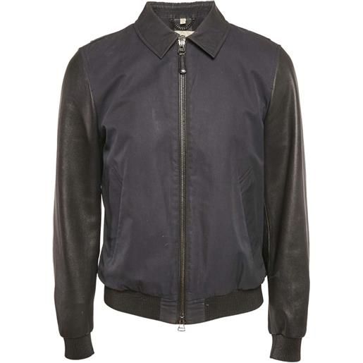 Burberry Pre-Owned - giacca con colletto polo - uomo - viscosa/acetato/pelle di agnello/cotone/cotone - m - blu