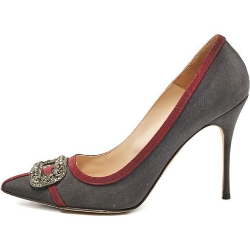 Manolo Blahnik - pumps gotrian con fibbia pre-owned - donna - pelle/raso/pelle/gomma - 42 - grigio