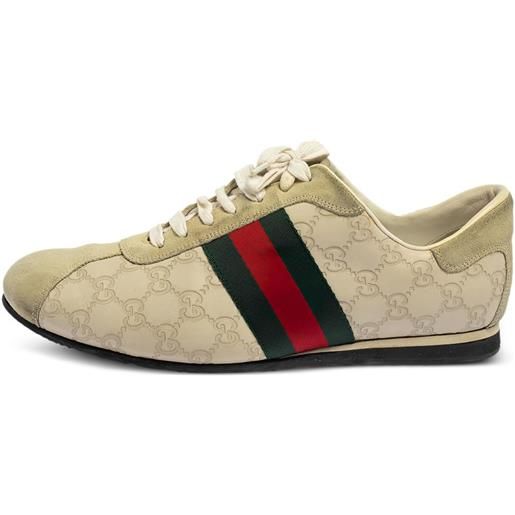 Gucci Pre-Owned - sneakers con motivo gg - uomo - pelle di vitello/pelle di vitello/gomma - 43.5 - toni neutri