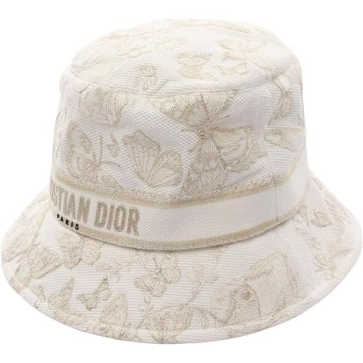 Christian Dior Pre-Owned - cappello toile de jouy con ricamo anni 2010 - donna - cotone - 59 - bianco