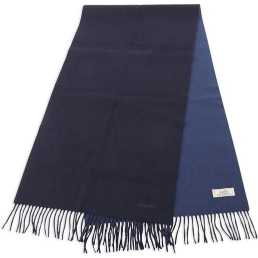 Hermès Pre-Owned - sciarpa con frange anni 2010 - donna - cashmere - taglia unica - blu