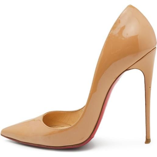 Christian Louboutin Pre-Owned - pumps in pelle con tacco 120mm - donna - pelle lucida/pelle/gomma/pelle - 38.5 - toni neutri