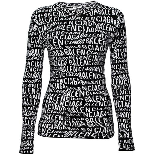 Balenciaga Pre-Owned - top con stampa - donna - poliammide/viscosa/elastam - xs - nero