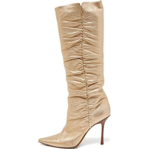 Jimmy Choo Pre-Owned - stivali al ginocchio con ruches 110mm - donna - pelle di vitello/pelle di vitello/pelle di vitello - 41 - oro