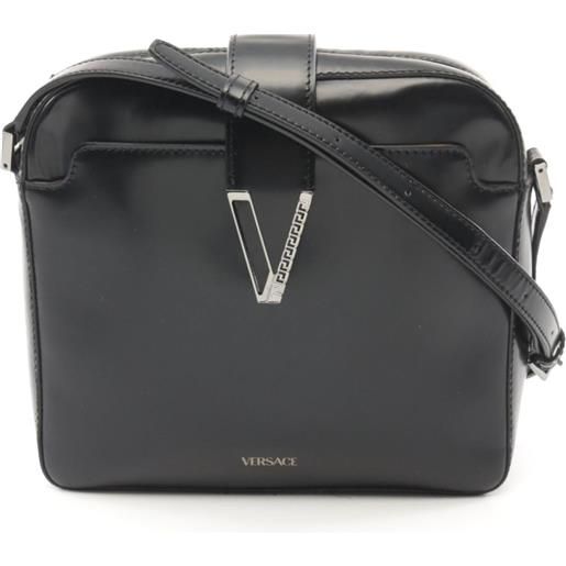 Versace Pre-Owned - borsa a spalla greca 2000-2009 - uomo - pelle di vitello - taglia unica - nero