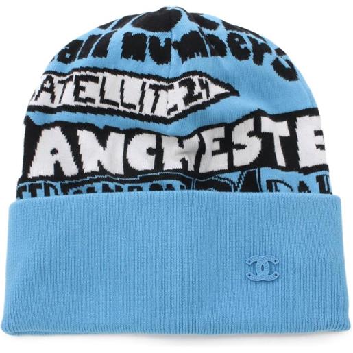 CHANEL Pre-Owned - berretto con intarsio 1986-1988 - donna - cotone/cashmere - taglia unica - blu