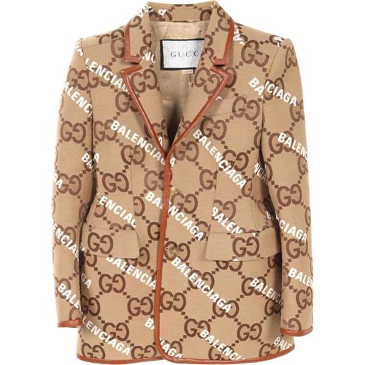 Gucci Pre-Owned - blazer the hacker project jumbo gg gucci x balenciaga anni 2020 - uomo - viscosa/cotone/pelle di agnello/poliestere - 44 - toni