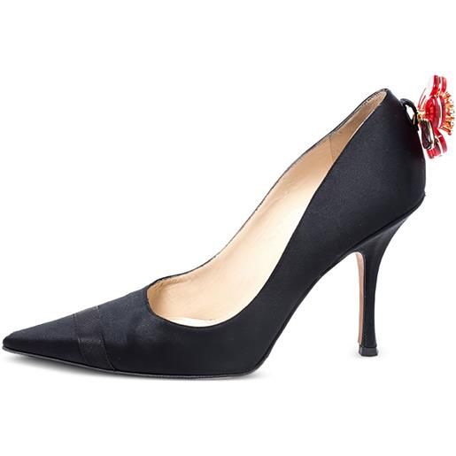 Jimmy Choo Pre-Owned - pumps a punta in raso 100mm - donna - pelle di vitello/raso/pelle di vitello - 37 - nero