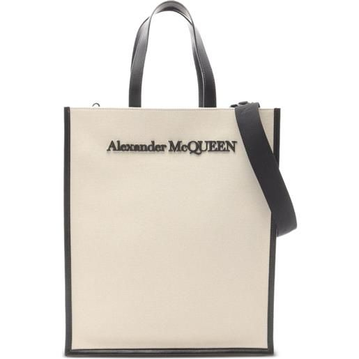 Alexander McQueen Pre-Owned - borsa tote con ricamo anni 2010 - donna - tela/pelle - taglia unica - bianco