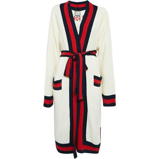 Gucci Pre-Owned - cardigan lungo con cintura - donna - elastam/cotone/poliammide/acrilico/ottone/resina/poliestere/seta/vetro - m - bianco