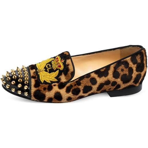 Christian Louboutin Pre-Owned - mocassini con stampa - donna - cavallino/pelle di vitello/pelle verniciata/pelle di vitello - 37 - marrone