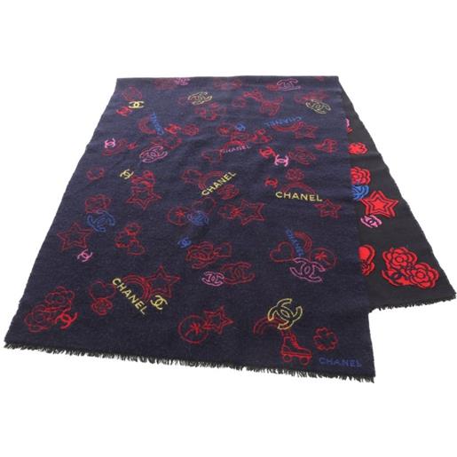 CHANEL Pre-Owned - scialle camellia stall 2021 - donna - cashmere/lana/seta - taglia unica - blu