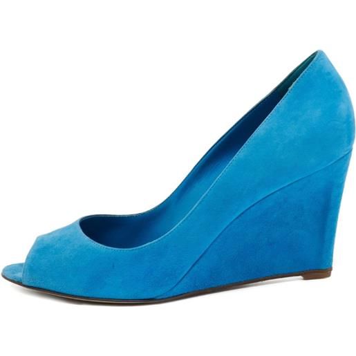 Sergio Rossi Vintage - pumps con zeppa 90mm pre-owned - donna - pelle scamosciata/pelle/pelle - 40.5 - blu