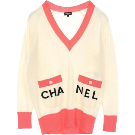 CHANEL Pre-Owned - maglione in cashmere con logo 1986-1988 - donna - cashmere - 34 - toni neutri