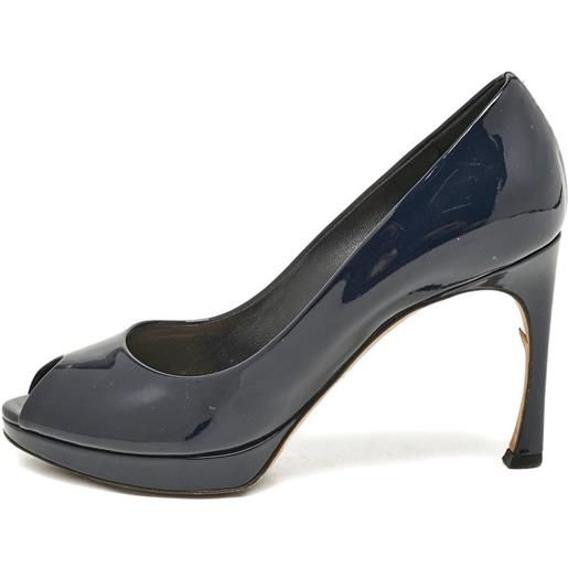 Christian Dior Pre-Owned - pumps in pelle verniciata a punta aperta - donna - pelle/gomma/pelle/pelle lucida - 36 - blu