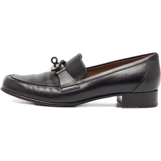 Hermès Pre-Owned - mocassini con chiusura a girello - donna - pelle/pelle/pelle - 37 - nero