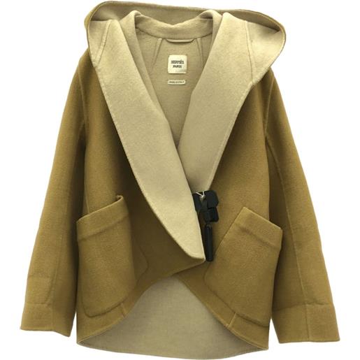 Hermès Pre-Owned - poncho con motivo pied-de-poule 2010 - donna - cashmere/pelle di vitello - 34 - toni neutri