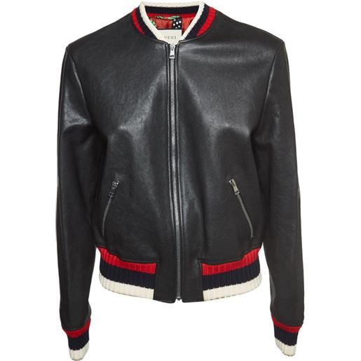 Gucci Pre-Owned - bomber in pelle - donna - pelle di agnello/lana/poliammide/elastam/viscosa/fibra metallica - l - nero