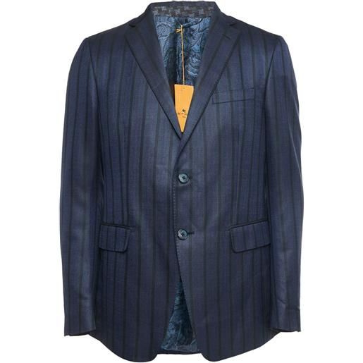 Etro Pre-Owned - blazer monopetto a righe - uomo - seta/lana - l - blu