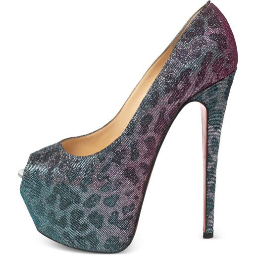 Christian Louboutin Pre-Owned - pumps con stampa 150mm - donna - tessuto/pelle/pelle/gomma - 37.5 - blu