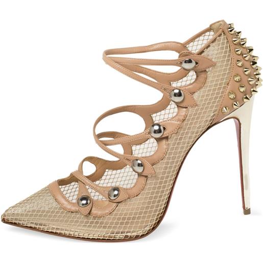 Christian Louboutin Pre-Owned - pumps con borchie 115mm - donna - pelle di vitello/pelle di vitello/pelle di vitello/rete (mesh) - 39 - toni neutri